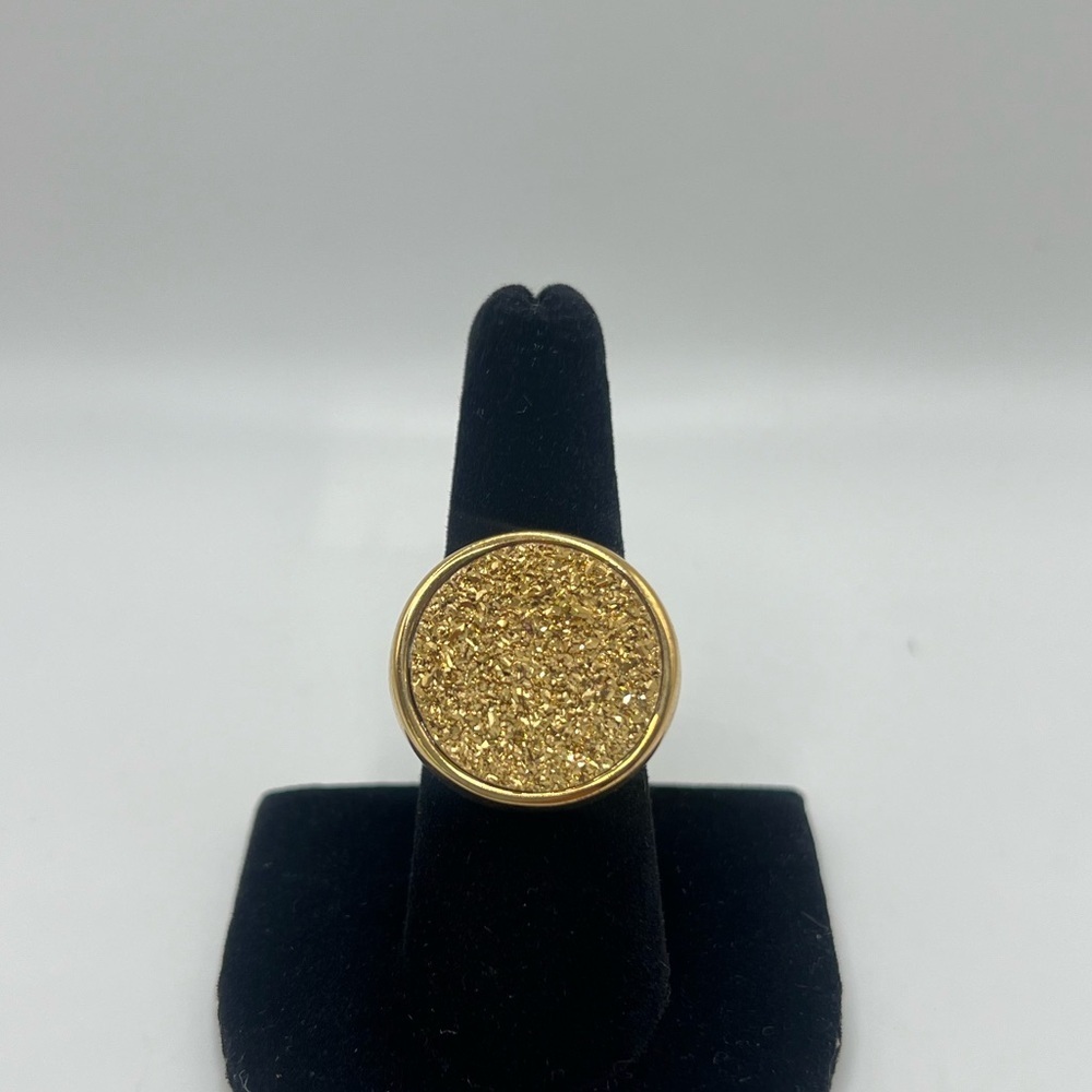 Milor 925 Italy Gold Plated Textured Disc Signet Ring Size 7.75